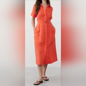 NWT Banana Republic Linen Blend Midi Shirtdress Size Small In Electric Coral